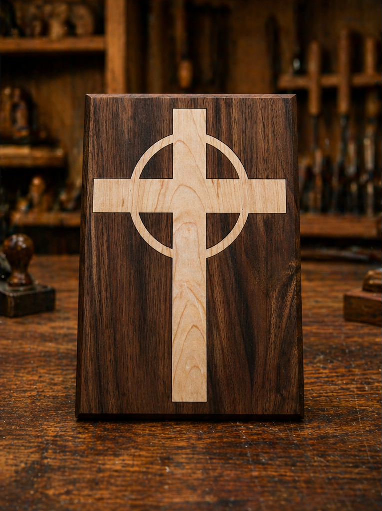 Handcrafted Wooden Celtic Cross Plaque – Custom Engraved Keepsake