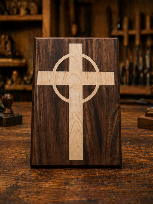 Handcrafted Wooden Celtic Cross Plaque – Custom Engraved Keepsake